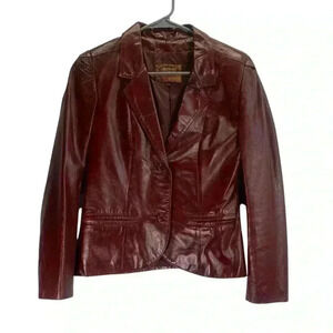 Vintage Women’s Genuine Leather Blazer Jacket. Size 5/6. Chestnut brown.